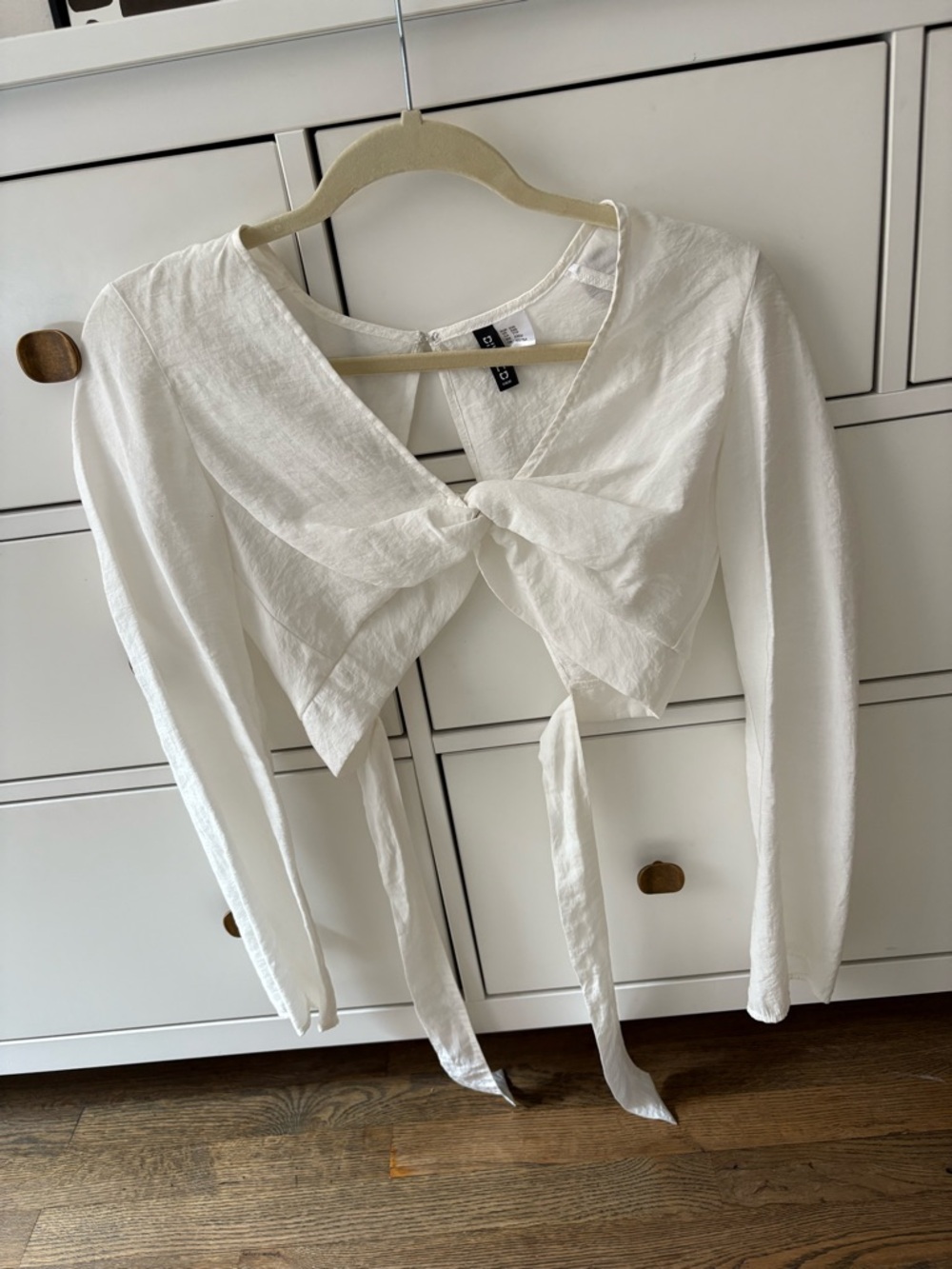 White Tie-Front Long Sleeve Top